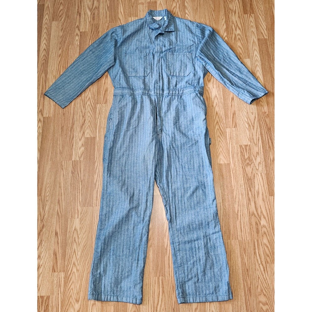Walls Master Made Coveralls Mens XLT Blue Herringbone Long Sleeve Workwear Suit